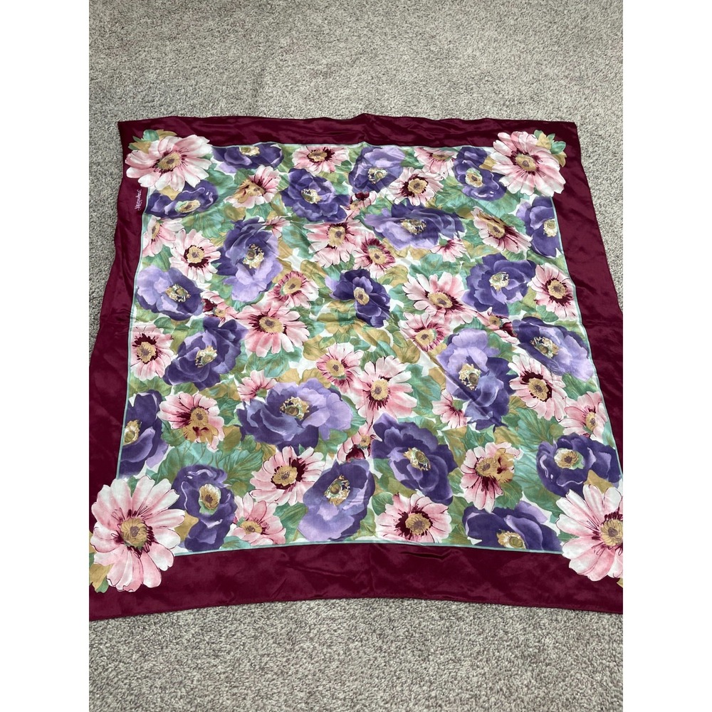 Worthington Scarf Womens 100% Silk Floral Purple Maroon Square Sheer Fairy Core - Picture 8 of 8